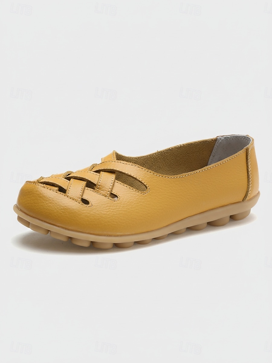 Scarpe slip-on da donna gialle intrecciate con intagli, comode scarpe basse casual con suola morbida, calzature traspiranti per camminare in vacanza & quotidiano del 2026 a $29.99 –P5