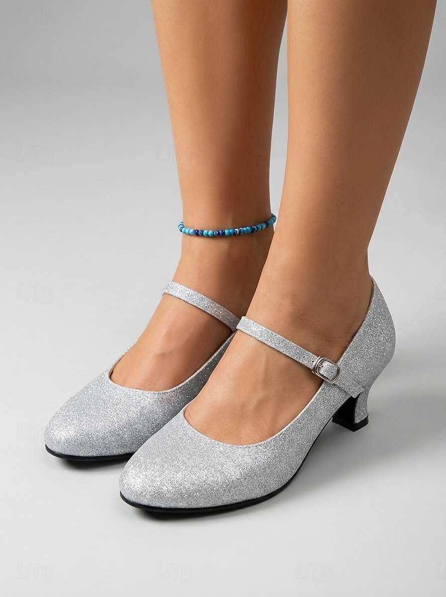 Women's Silver Glitter Ballroom Dance Shoes – Classic Mary Jane Standard Dance Heels 2026 - $32.99 –P2