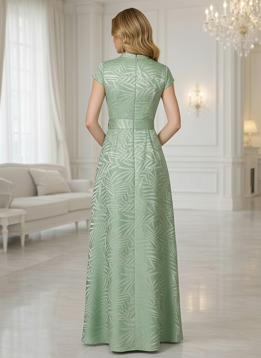 Linha A Longo Vestido floral Vestidos de noite Elegante Vintage Floral Manga Curta Decote V Festa de Jardim Casamento Bolsos Jacquard com Laço(s) de 2026 por $159.99 –P3
