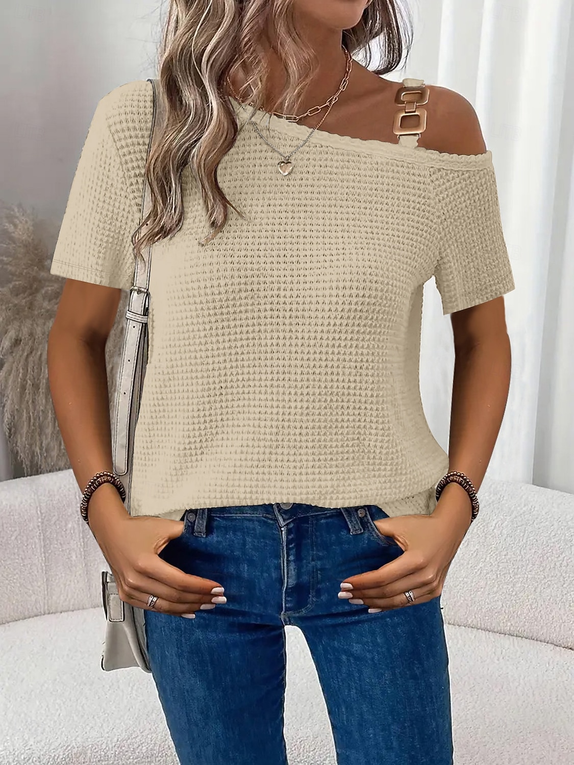 Γυναικεία Μπλουζάκι Μπλουζάκι μπλουζάκι Κουρελού Σκέτο Μοντέρνα Στυλάτο Κλασσικό Κοντομάνικο Ασύμμετρος λαιμός Κανονικά μπλουζάκια Καθημερινά Εξόδου Σαββατοκύριακο 2026 - $24.99 –P9