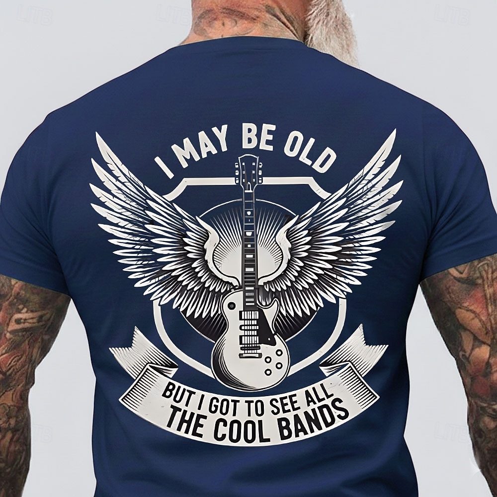 Men's I May Be Old But I Got To See All The Cool Bands Electric Guitar Wings Shield Retro Rock N Roll Music Lover T Shirt Graphic Crew Neck Regular Fit Casual Concert Designer Clothing Apparel S M L X 2026 - $18.99 –P4