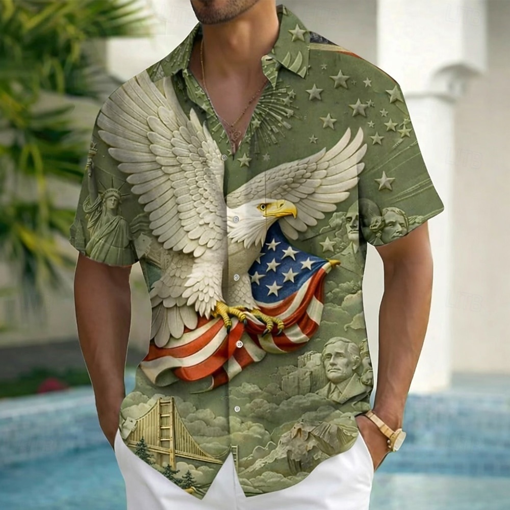 Homens Águia Bandeira dos EUA 250º aniversário dos Estados Unidos Camisa Social camisa de verão camisa de botão Manga Curta Patriótico Ao ar livre Feriado Verão Primavera Aberto para a Lateral de 2026 por $25.99 –P3