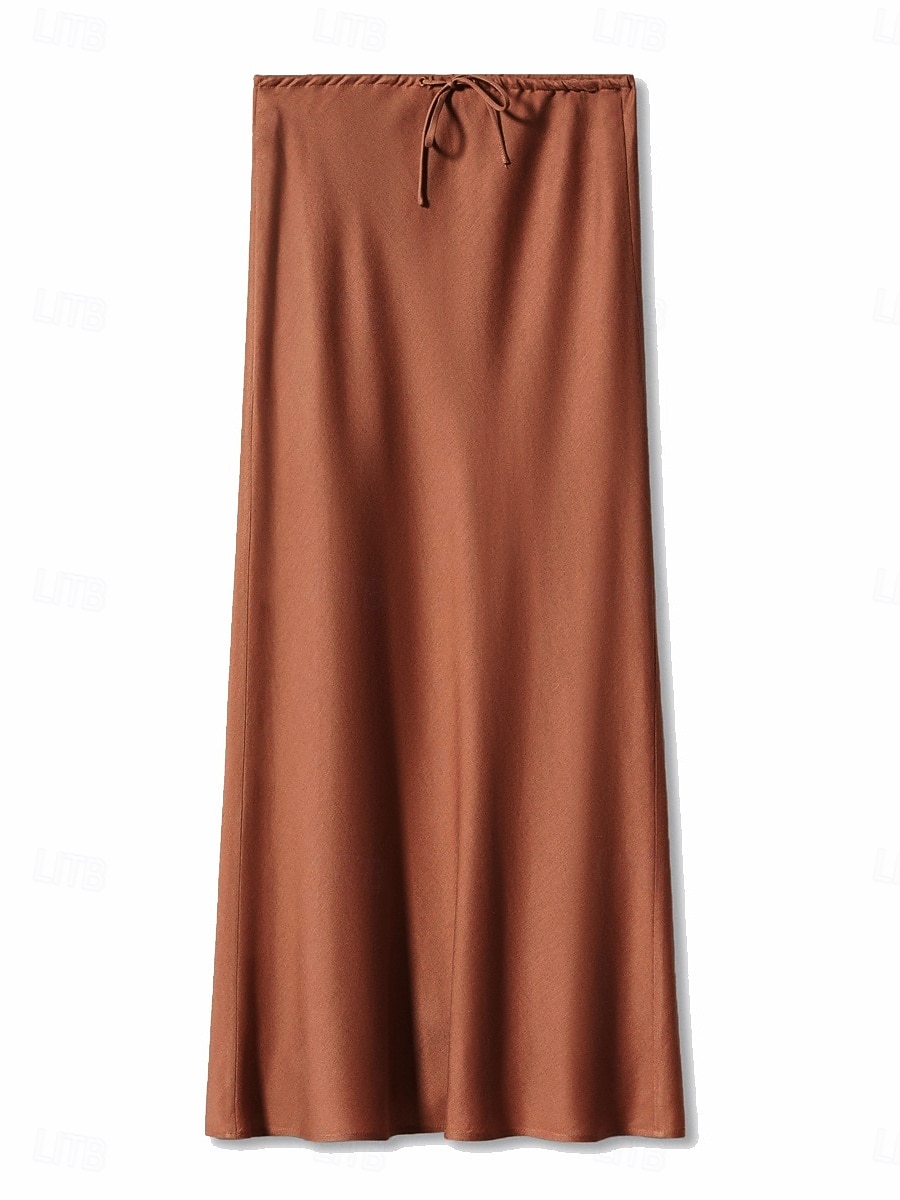 Per donna Gonne in raso Elegante Moda Maxi Vita Alta Gonne Semplice Coulisse Micro-elastico Feste Data Nero Blu marino Marrone chiaro Marrone Estate del 2026 a $40.99 –P2
