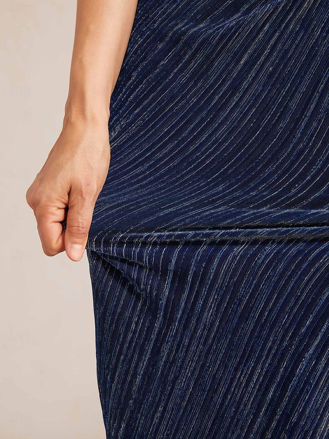 Dam Maxiklänning Sheath Dress Wrapklänning Elegant Kvällsfest Bröllopsgäst Plisserad Metallisk Normal Ensfärgat Ärmlös V-hals Marinblå 2026 - E£7572.06 –P4