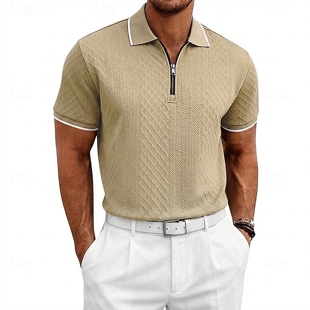 Men's Polo Polo Shirts Casual Daily Quarter Zip Short Sleeve Fashion Basic Plain Jacquard Zipper Spring & Summer Summer Spring Regular Fit Blue Black White Burgundy Navy Blue khaki Polo 2026 - $22.99 –P6
