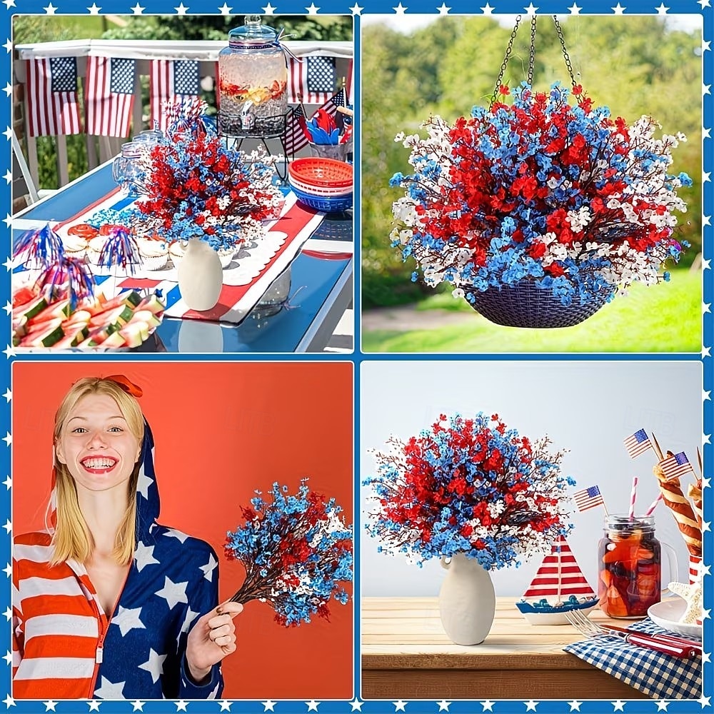 10PCS July 4th Artificial Flowers Patriotic Flowers Independence Day Home Decor Floral Arrangements for Dining Table, Independence Day Holiday Decorations 2026 - $19.99 –P8