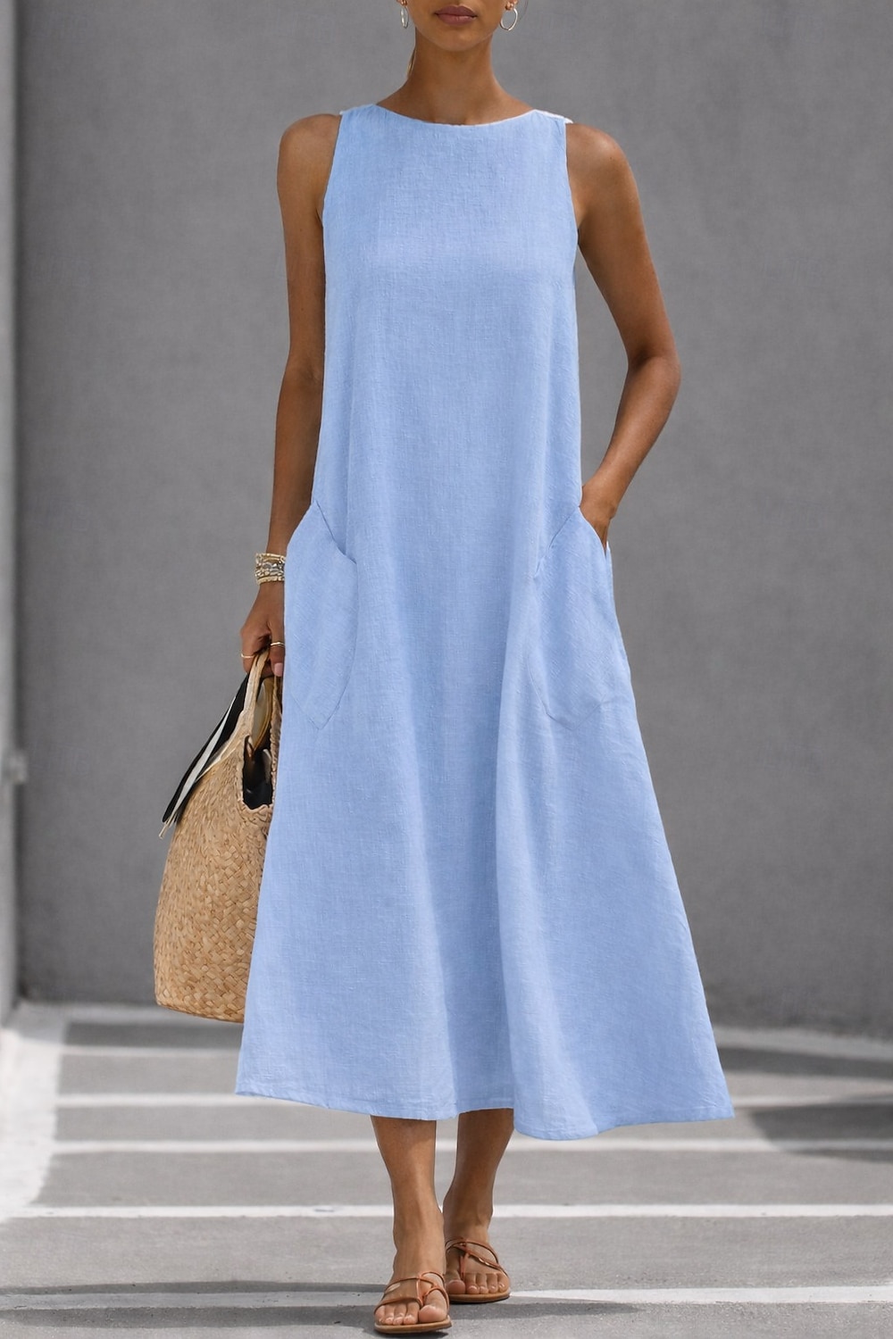Per donna Abito Midi Vestito Estivo Abito Bianco Abito da laurea Elegante Moda Classico Vacanza Vestibilità comoda Semplice Senza Maniche Girocollo Nero Bianco Giallo Grigio Estate Primavera del 2026 a $26.99 –P4