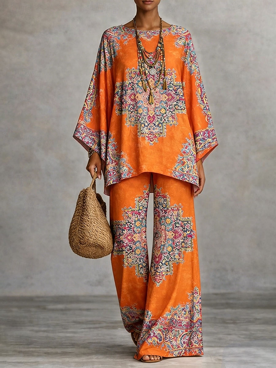 Women's Pants Sets Long Sleeve Round Neck Graphic Paisley Print Fashion Streetwear Casual Daily Outdoor Blue Pink Red Spring & Summer Loose Fit 2026 - $57.99 –P5