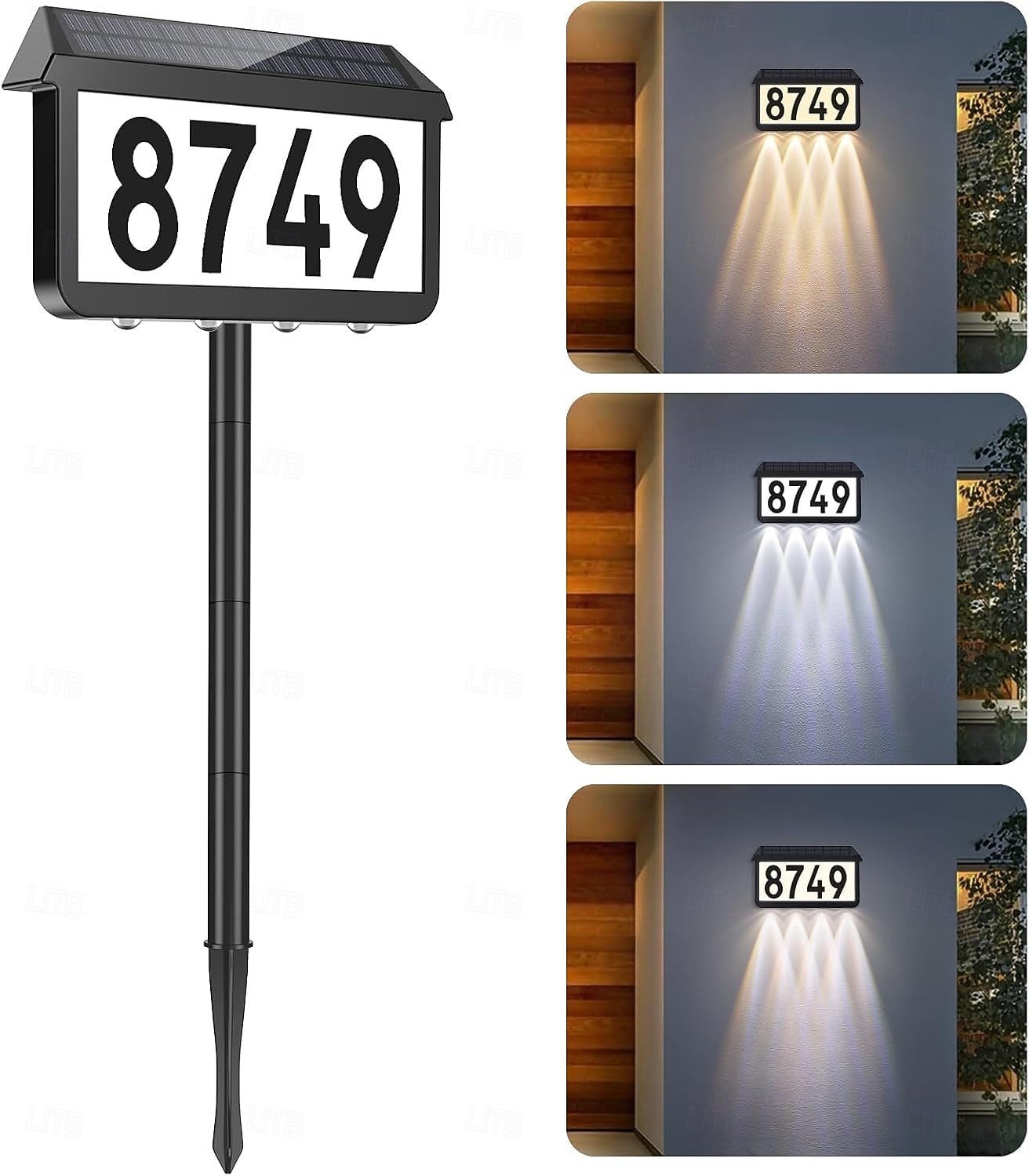 Placas de endereço solares, número da casa para exterior à prova d'água, placas de endereço iluminadas com LED de 3 cores com estaca, números de endereço iluminados por energia solar para montagem na de 2026 por $48.99 –P1