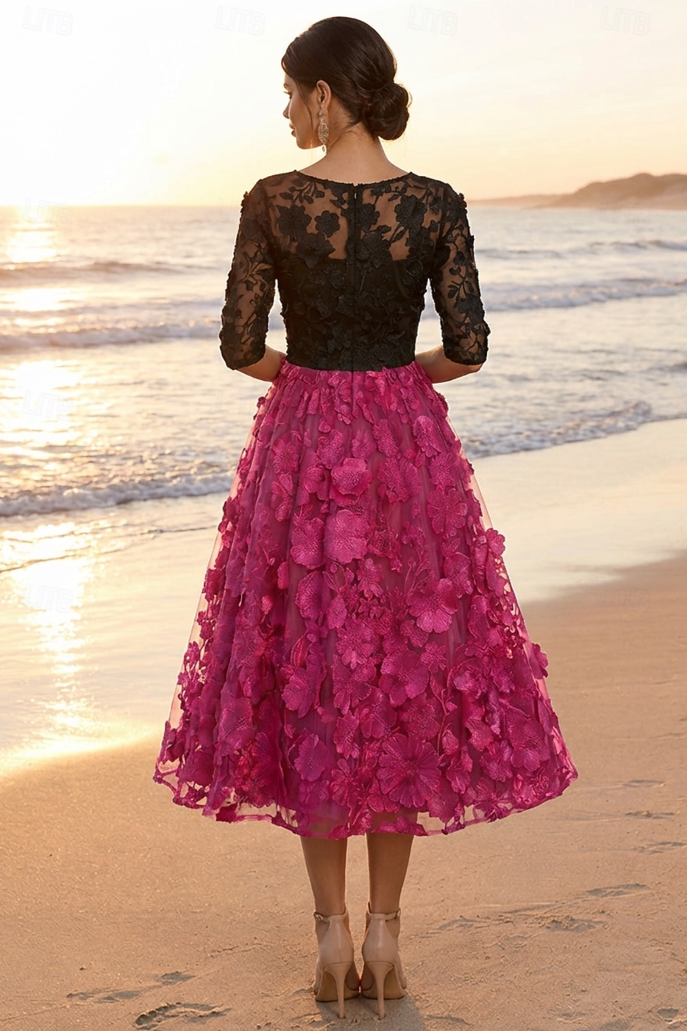 A-Line Tea Length Lace Dress Cocktail Dresses Elegant Vintage Floral Half Sleeve Crew Neck Garden Party Wedding Pocket Satin Tulle with Embroidered Flower Appliques 2026 - $182.99 –P2