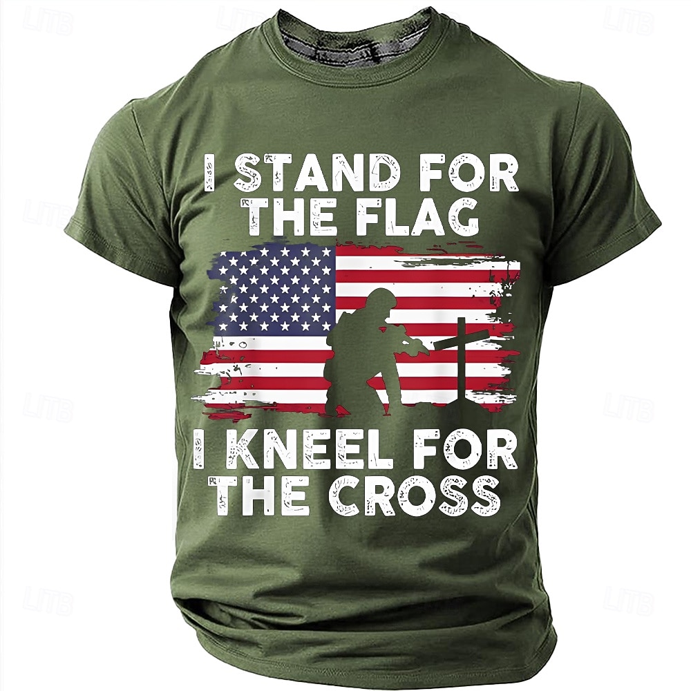 Memorial Day I Stand For The Flag I Kneel For The Cross Men's Bible American Flag Kneeling Soldier Christian Cross Patriotic Graphic T Shirt Vintage Casual Tee Designer Clothing Apparel 2026 - $18.99 –P9