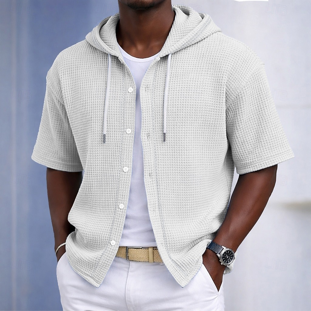 Herren Hemd Waffelhemd Freizeithemd Knopfhemd Schwarz Weiß Hellgrün Marineblau Purpur Kurzarm Einfarbig Einfach Mit Kapuze Lässig Täglich Fronttasche Bekleidung Elegant Mode Lässig 2026 - $30.99 –P3
