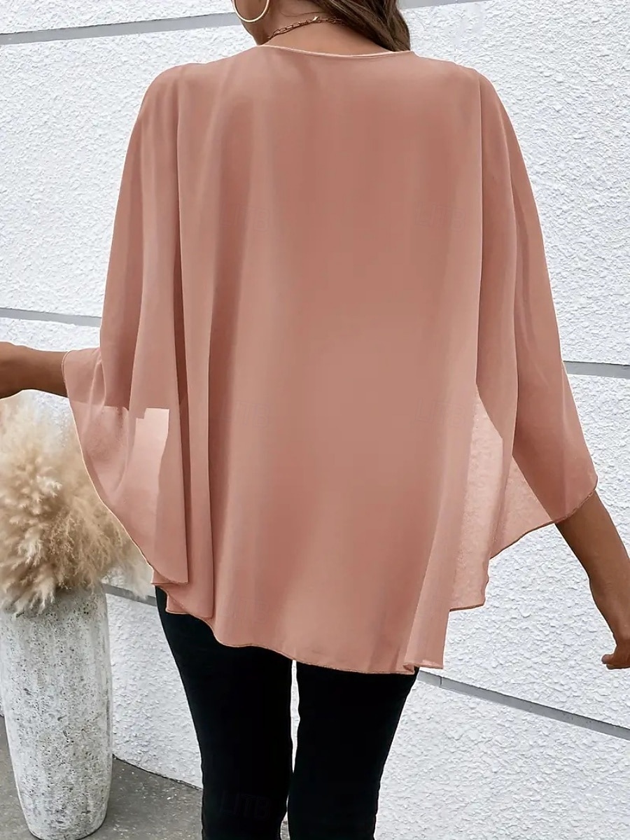 Mulheres Blusa Franzido Côr Sólida à moda Básico Casual Manga 3/4 Gola Redonda Tops regulares Diário Azul Preto Rosa Vermelho Camelo Verão Primavera Outono de 2026 por $25.99 –P12