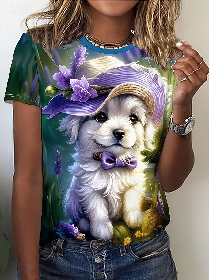 Easter Women's T Shirt Print Graphic Animal Cartoon Fashion Stylish Classic Short Sleeve Crew Neck Regular Tops Casual Daily Weekend Blue Light Beige Black Pink Purple Summer Spring 2026 - $21.99 –P10