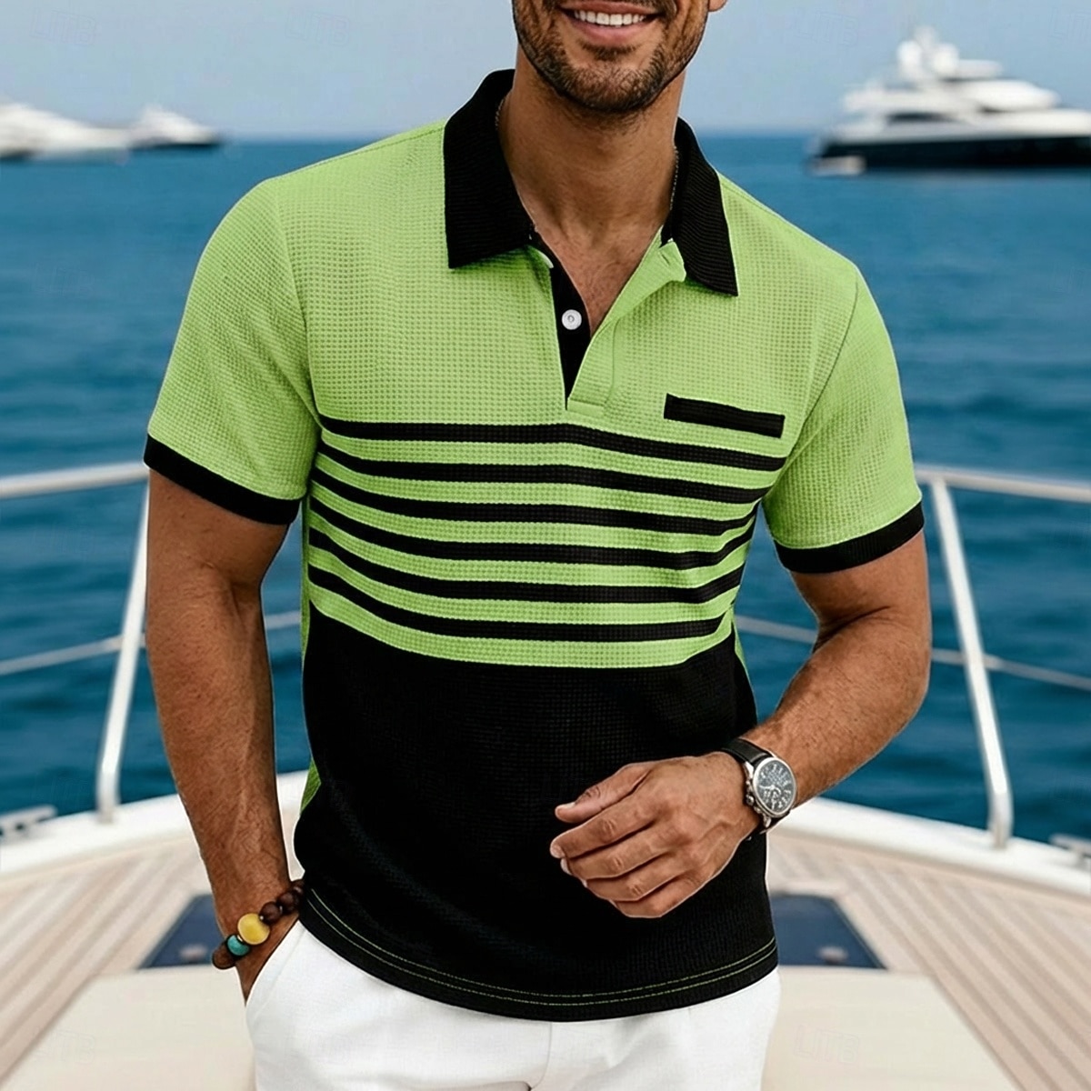 Men's Golf Shirt Waffle Knit Polo Shirt Casual Business Classic Short Sleeve Fashion Modern Solid Color Striped Buttons Summer Spring Regular Fit White Royal Blue Green Khaki Gray Golf Shirt 2026 - $20.99 –P6