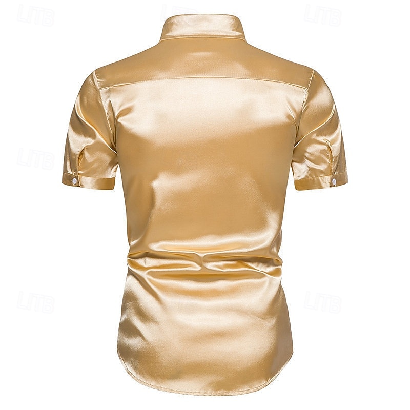 Retro / vintage Disko 1980 luku Pusero Lyhyet hihat Disko Kiiltävä metallinen Yhtenäinen väri Naamiaispuku Miesten Karnevaali Juhla Baari Yökerho Aikuiset Pusero Kevät kesä 2026 - $27.99 –P2
