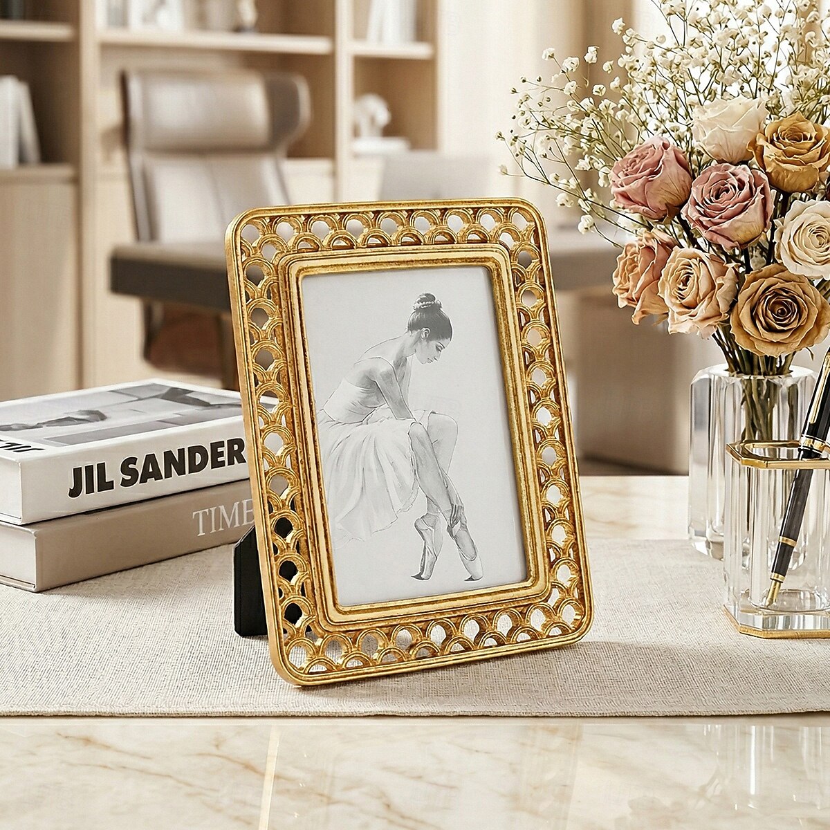 Modern Minimalist Resin Photo Frame, 3D Fish Scale Pattern Decorative Picture Frame with Hollow Design, Tabletop Home Decor Frame for Family Photos, Bedroom Desk Shelf Display Decoration 2026 - $19.99 –P7