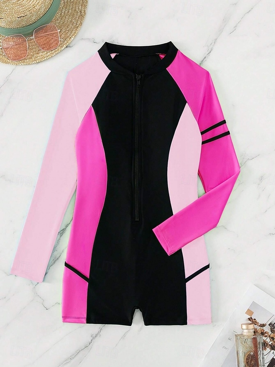 Pentru femei Bariere Iritatie Costum de baie Boyleg Geometric Blocarea culorilor Inchide fermuarul Pernițe Detașabile Fermoar Față UPF50+ Uscare rapidă Elastic Manșon Lung Costume de Baie Salopetă 2026 - $35.99 –P4