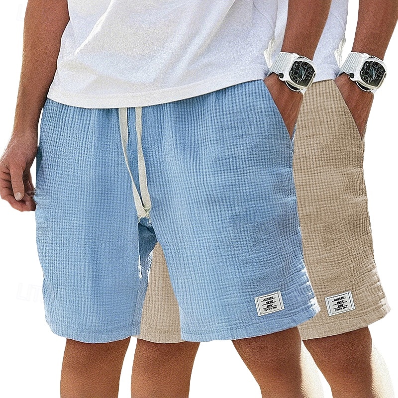 Men's Cotton Linen Shorts Summer Shorts Beach Shorts Casual Shorts Drawstring Pocket Elastic Waist Plain Comfort Breathable Knee Length Beach Vacation Holiday Hawaiian Casual Black+Khaki White+Navy 2026 - $33.99 –P10