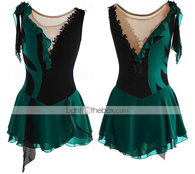 Eiskunstlaufkleid Damen Mädchen Eislaufen Kleider Austattungen Yan-pink  Violett Wie im Bild Patchwork Asymmetrischer Saum Gitter Spandex Hochelastisch Praxis Professionell Wettbewerb 2026 - $101.99 –P11