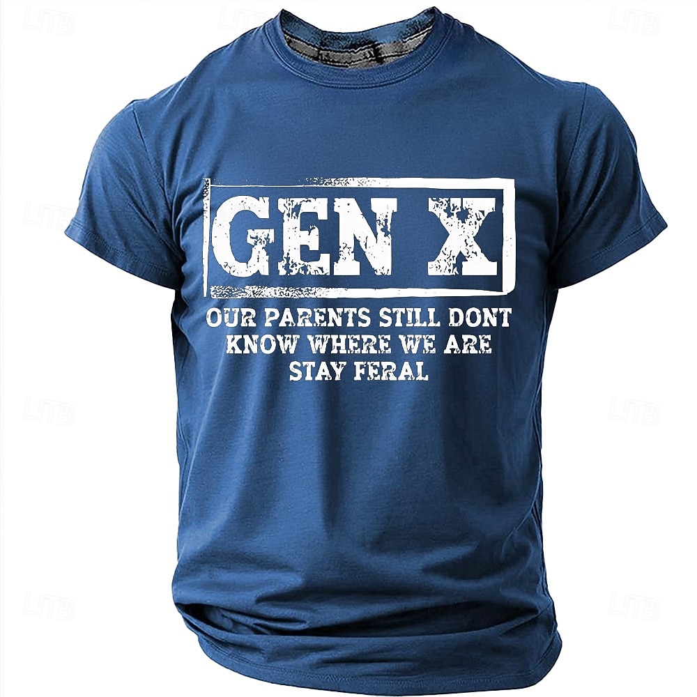 Maglietta sarcastica e umoristica da uomo con scritta divertente "stay feral" stile gen x, retrò anni '70 '80, grafica, girocollo, maniche corte, streetwear quotidiano, casual, regalo per la festa del del 2026 a $18.99 –P1
