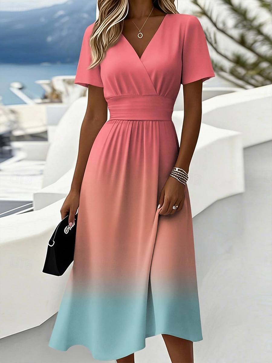 Pentru femei Rochii Midi Rochie A line Vacanță Casual Boho Fit regulat Grafic Manșon scurt În V Albastru piscină Roz Îmbujorat Mov Portocaliu Vară Primăvară 2026 - $34.99 –P4