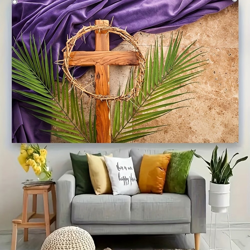 Wielkanocne zmartwychwstanie, pusty grób Jezusa, zmartwychwstał, trzy krzyże, kamień odsunięty, Golgota, święte światło, brama garażowa, baner, gobelin, tło zewnętrzne do kościoła, wystrój domu i 2026 - $20.99 –P3