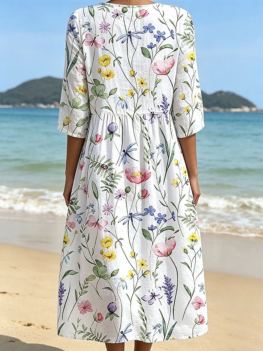 Pentru femei Rochii Midi Rochie de Vară Rochie de vară Vacanță Casual Boho Concediu Potrivire Largă Floral Grafic Manșon Jumate Stil Nautic Albastru piscină Alb Galben Roz Îmbujorat Vară Primăvară 2026 - $34.99 –P2