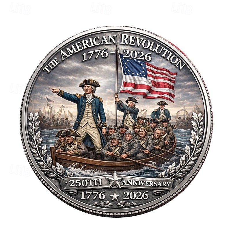 U.S. 250th Anniversary American Revolution Commemorative Coin 1776-2026, George Washington Crossing Medal, Patriotic Collectible, Independence Day Historical Tribute Gift 2026 - $19.99 –P3