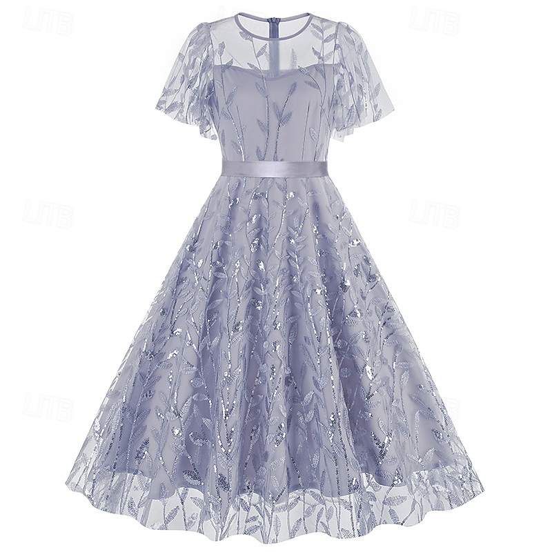 1950s Retro Vintage Midi Dress Swing Dress Flare Dress Short Sleeves Embroidered Leaf Fit & Flare Swing Round Neck Fancy Dress Women's Casual Evening Party Tea Party Adults' Dress Spring & Summer 2026 - $61.99 –P1