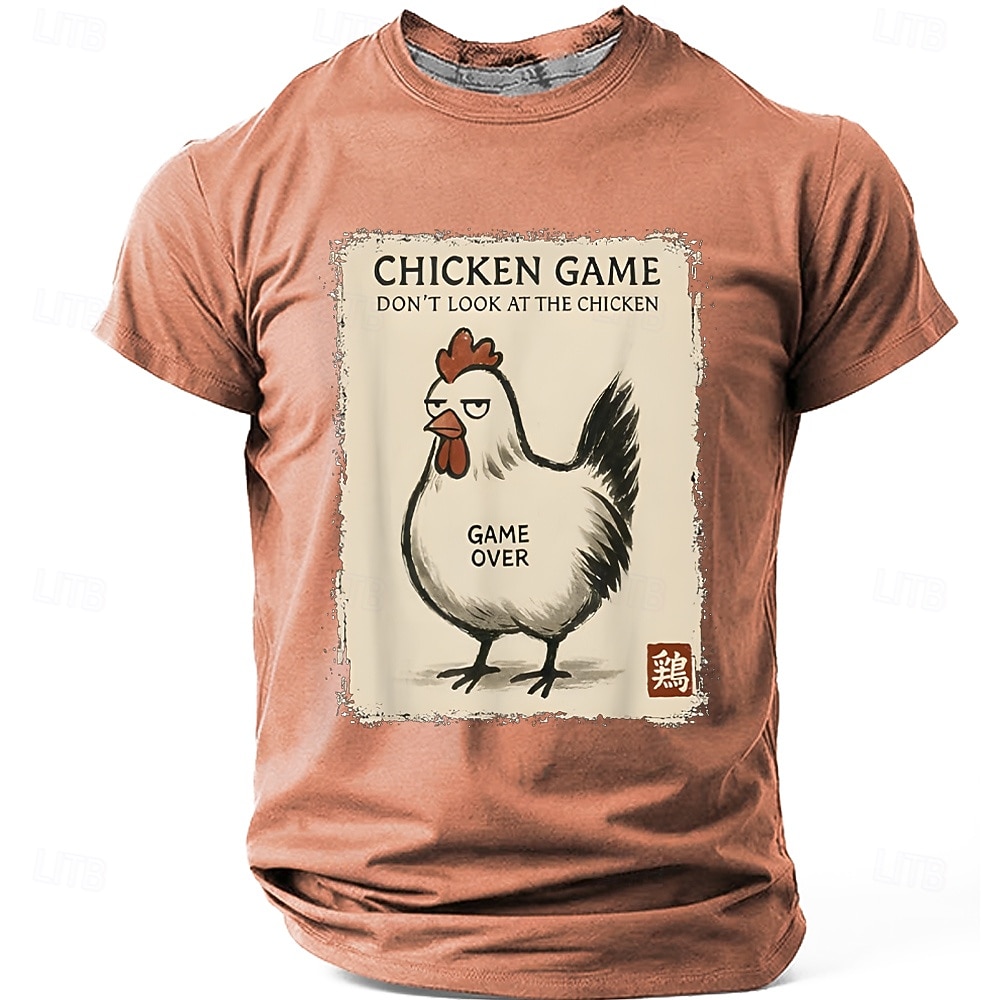 Herren-T-Shirt im japanischen Stil mit Hühnermotiv (Kanji-Zeichen für Hahn und Robbe) – Retro-Look, normale Passform, Harajuku-Streetwear, Designer-Kleidung, Größen: S, M, L, XL, XXL 2026 - $19.99 –P4