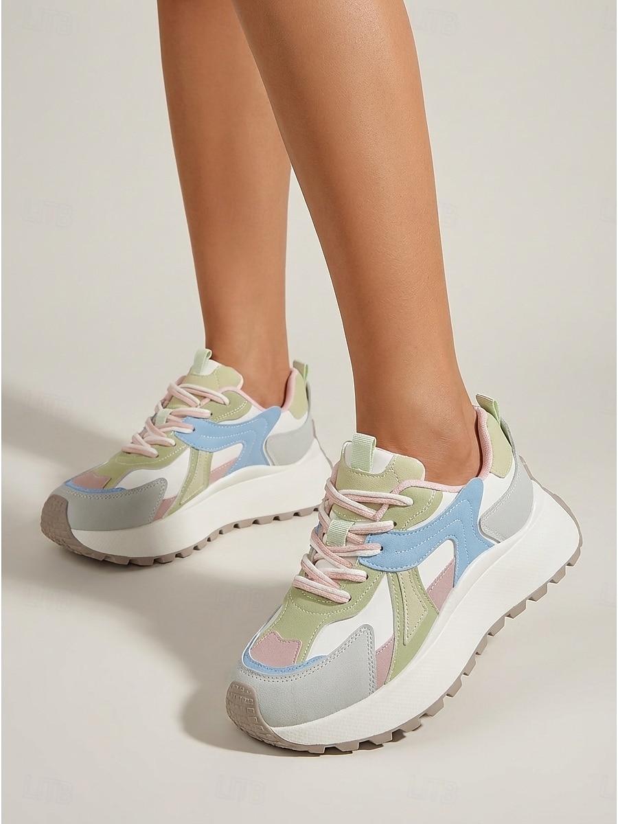 Women's Chunky Platform Sneakers - Trendy Grey, Purple & Yellow Color Block Dad Shoes with Thick Sole for Daily Streetwear, Casual Walking & Urban Fashion Outfits 2026 - $42.99 –P3