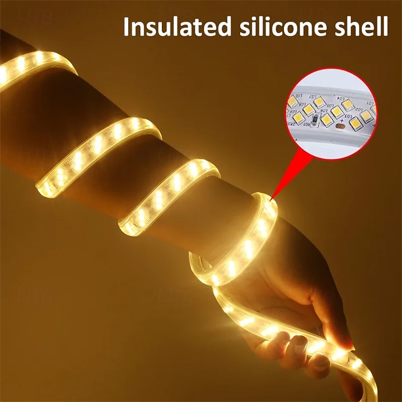 High Brightness Waterproof LED Strip Lights, 180 LED Beads per Meter, 220V EU Plug, Warm White, White, and Natural Light, Outdoor Garden, Wedding, Holiday, Pool, Party, Ambient Decorative Lighting 2026 - $8.99 –P5