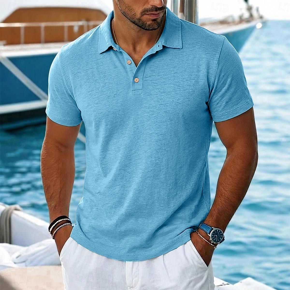 Per uomo Camicia di lino Polo Casuale Vacanza Classico Manica Corta Vacanza Moda Semplice Testurizzato Bottoni Estate Primavera Vestibilità regolare azzurro cielo Nero Rosa Verde Azzurro Camicia di del 2026 a $20.99 –P7
