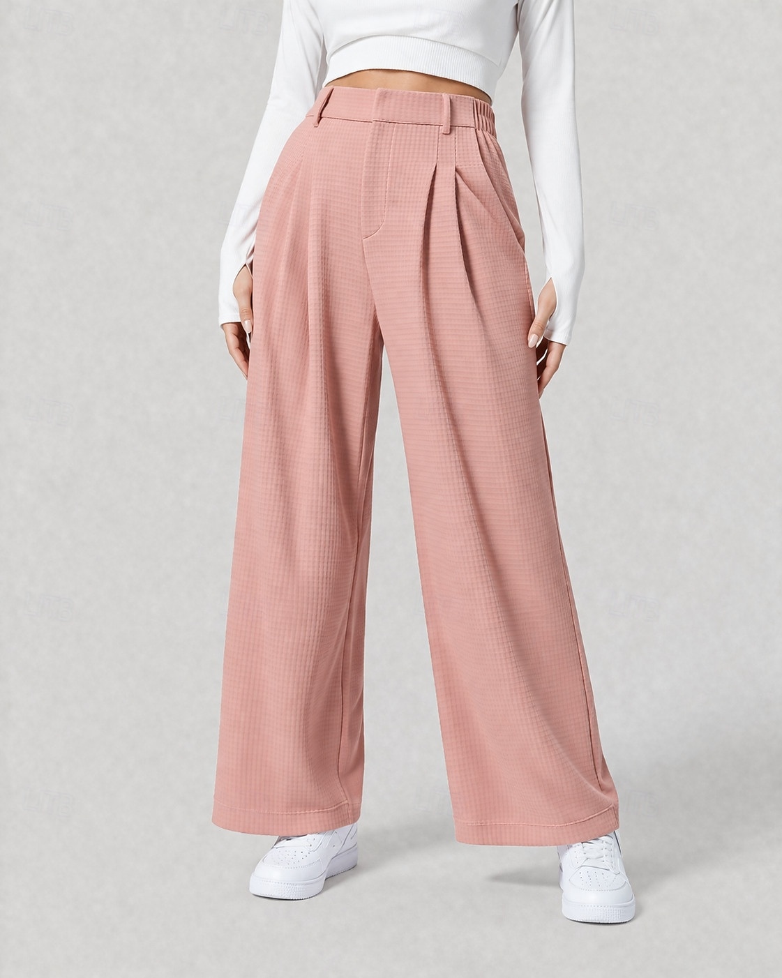 Women's Waffle Wide Leg Chinos Vacation Full Length High Waist Comfort Micro-elastic Daily Blue Depression Green Apricot Black Spring Loose Fit 2026 - $22.99 –P7