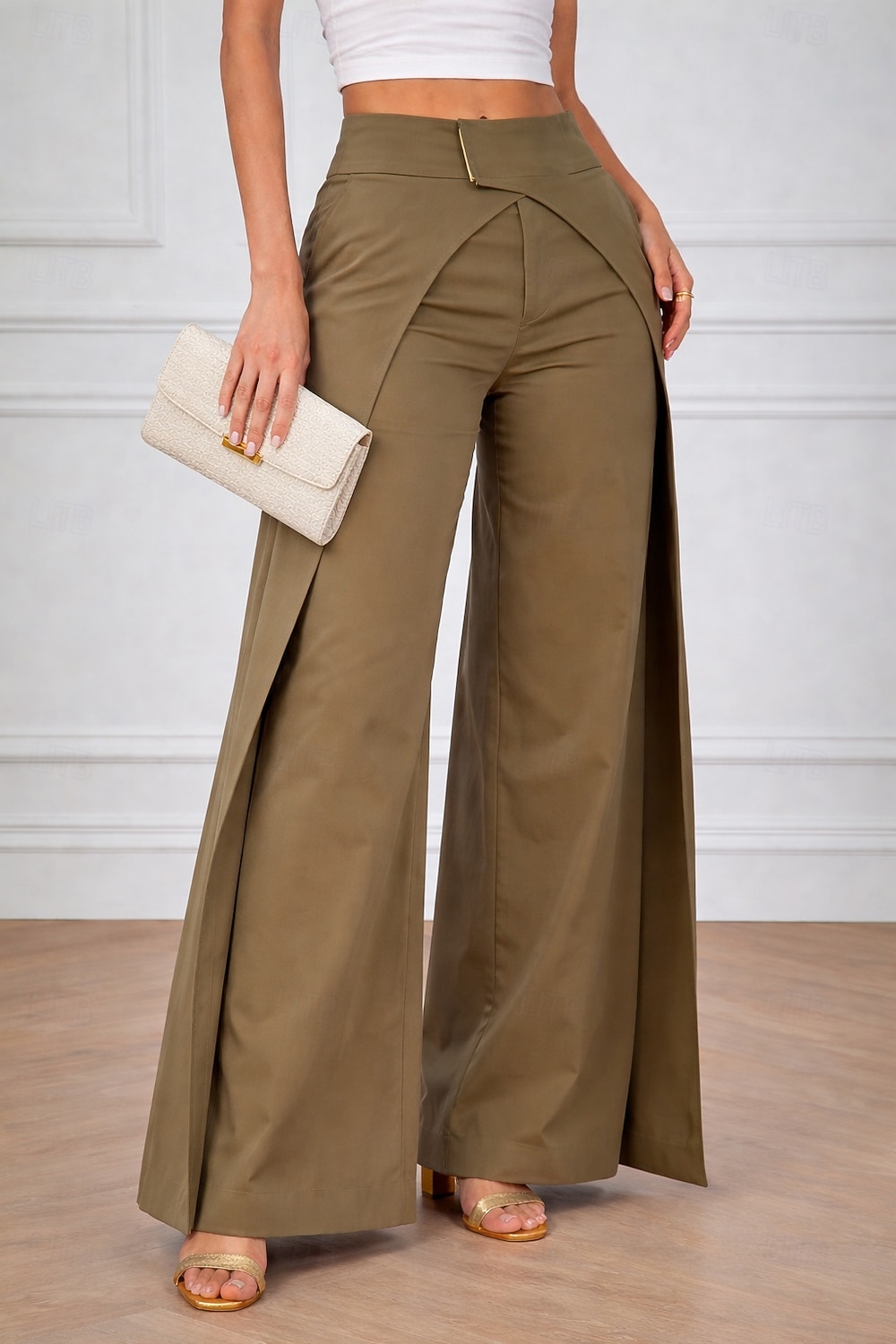 Femmes Jambe large Chinos Slacks Élégant Mode Streetwear Longueur complète Naturel Uni Avec Poches Taille Élastique Confortable Extérieur Non Elastique Extérieur Vacances Formel Noir Marron Bleu ciel de 2026 ? $32.99 –P1