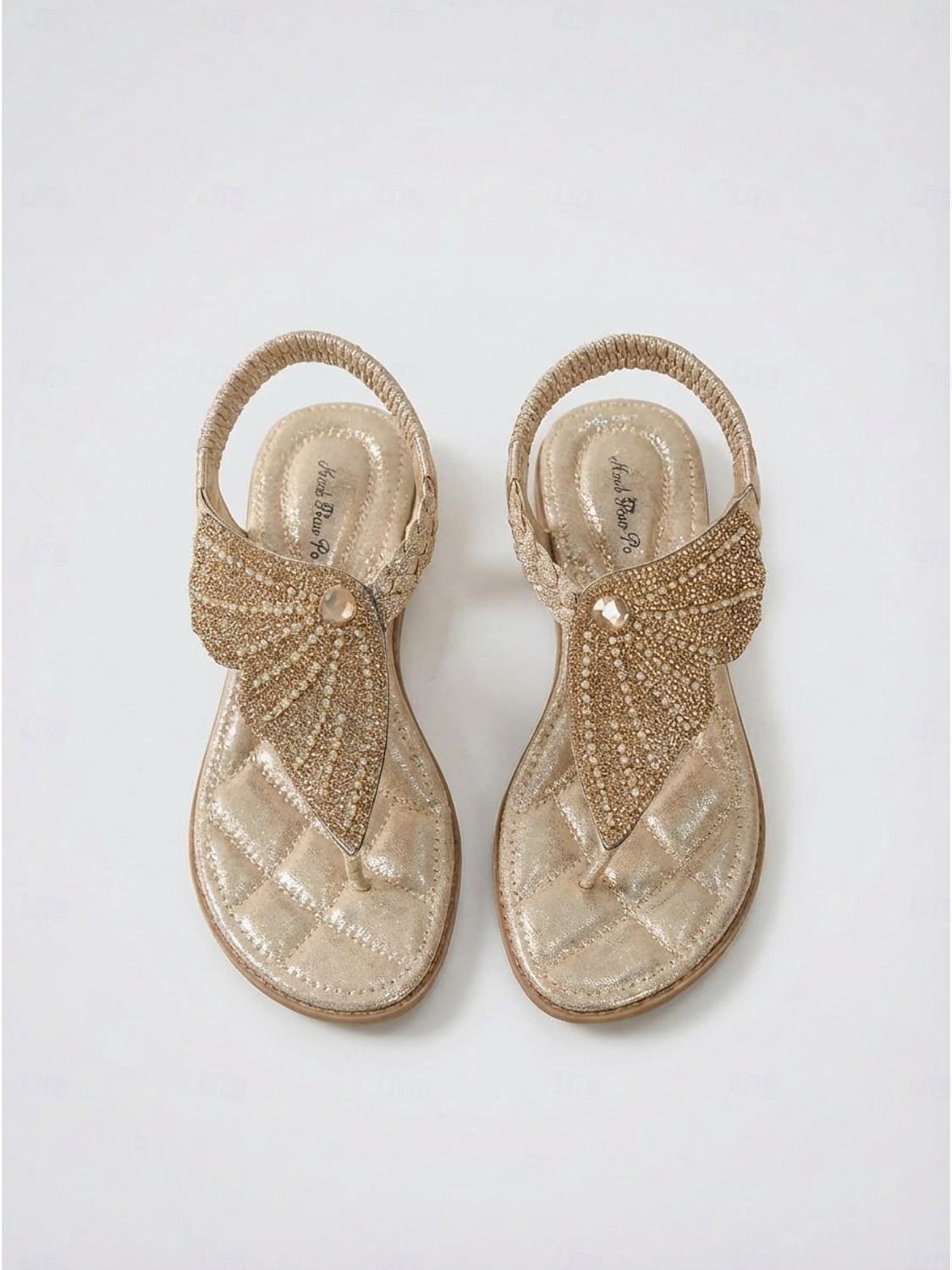 Funkelnde goldene Strass-Zehentrenner-Sandalen für Damen – elegant verziert mit Strasssteinen und metallischen Riemen, ideal für den Strandurlaub &tropische Inselresorts 2026 - $32.99 –P4