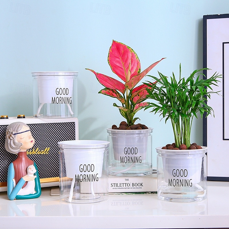 2026年 自動給水式植木鉢、緑のツタ型水耕栽培プランター、樹脂製多肉植物鉢、透明プラスチック製蘭鉢、吸水性室内植物容器  コレクション – $9.99 –P1