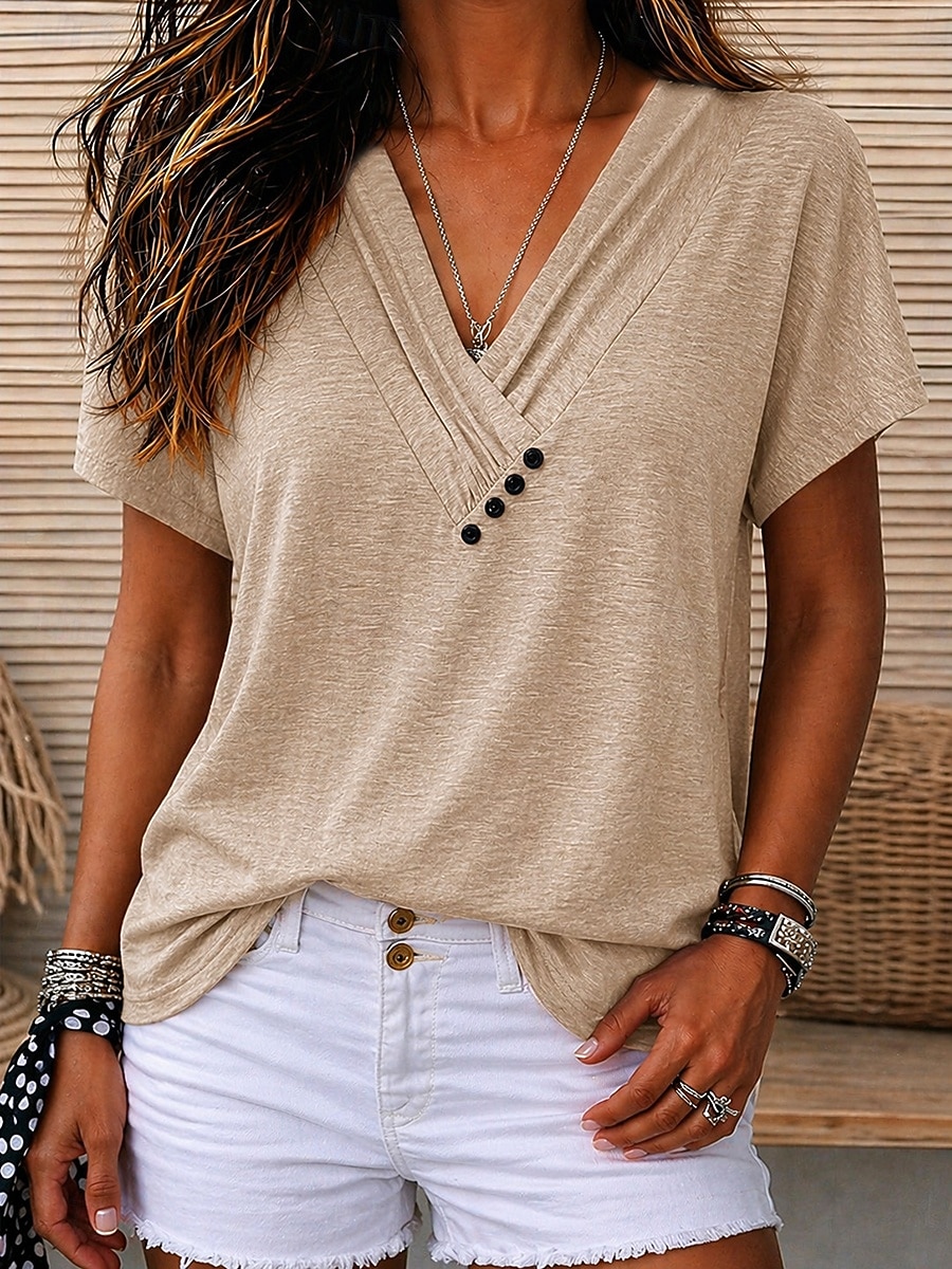 Per donna Top estivi Arricciato Bottoni Grafico Semplice Elegante Classico Manica Corta Scollo a V Top lunghi Casuale Quotidiano Abbigliamento da vacanza Bianco Rosa Verde Grigio Azzurro Estate del 2026 a $21.99 –P1