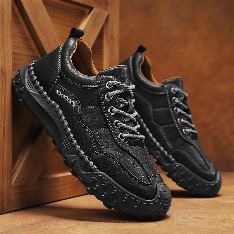 Herr Retro Outdoor Casual Sneakers i Läderlook Låga Herrskor med Tjock Sula och Snörning Bruna 2026 - $59.99 –P2