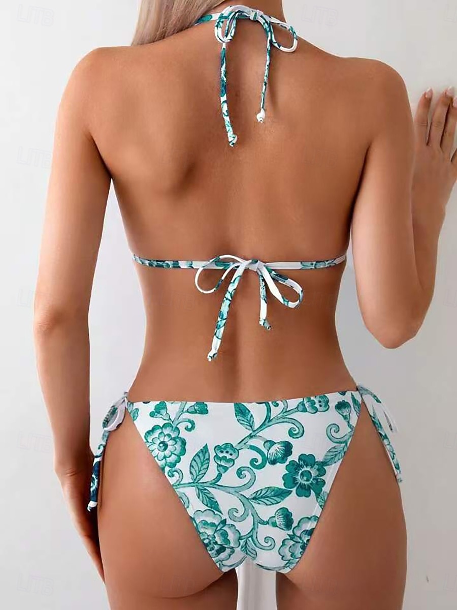Damen Badeanzug Einteiler Bikini Hohe Taillenlinie Bademode Gerafft Patchwork Urlaub Strandbekleidung Blumen Grafik Neckholder Ärmellos Badeanzüge 2026 - $21.99 –P11