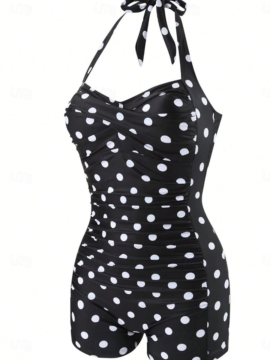 Women's Swimwear One Piece Monokini Swimsuit Tummy Control High Waist Slim Backless Vacation Vintage Polka Dot Halter Neck Sleeveless Bathing Suits 2026 - $31.99 –P5