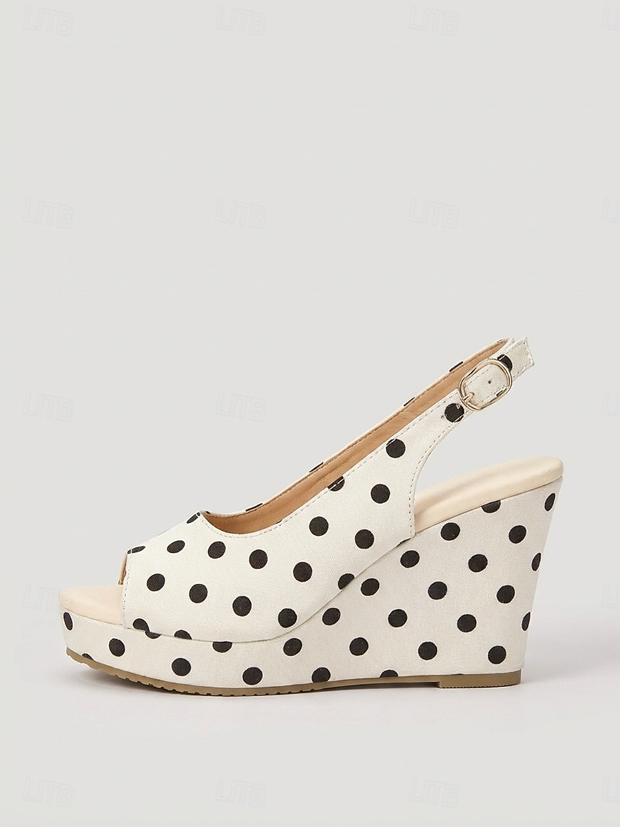 Women's Retro Polka Dot Wedge Sandals - Elegant White & Black Peep Toe Platform Heels with Slingback for Luxury Cruise Vacations, Deck Parties & Summer Resort Wear 2026 - $34.99 –P4