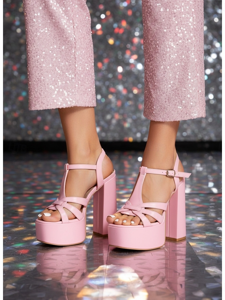 Women's 1970s Disco Silver Platform Heels - Sparkling Glitter Chunky High Heel Sandals with T-Strap Design for Studio 54 Parties, Nightclub Events & Glam Retro Outfits 2026 - $64.99 –P1