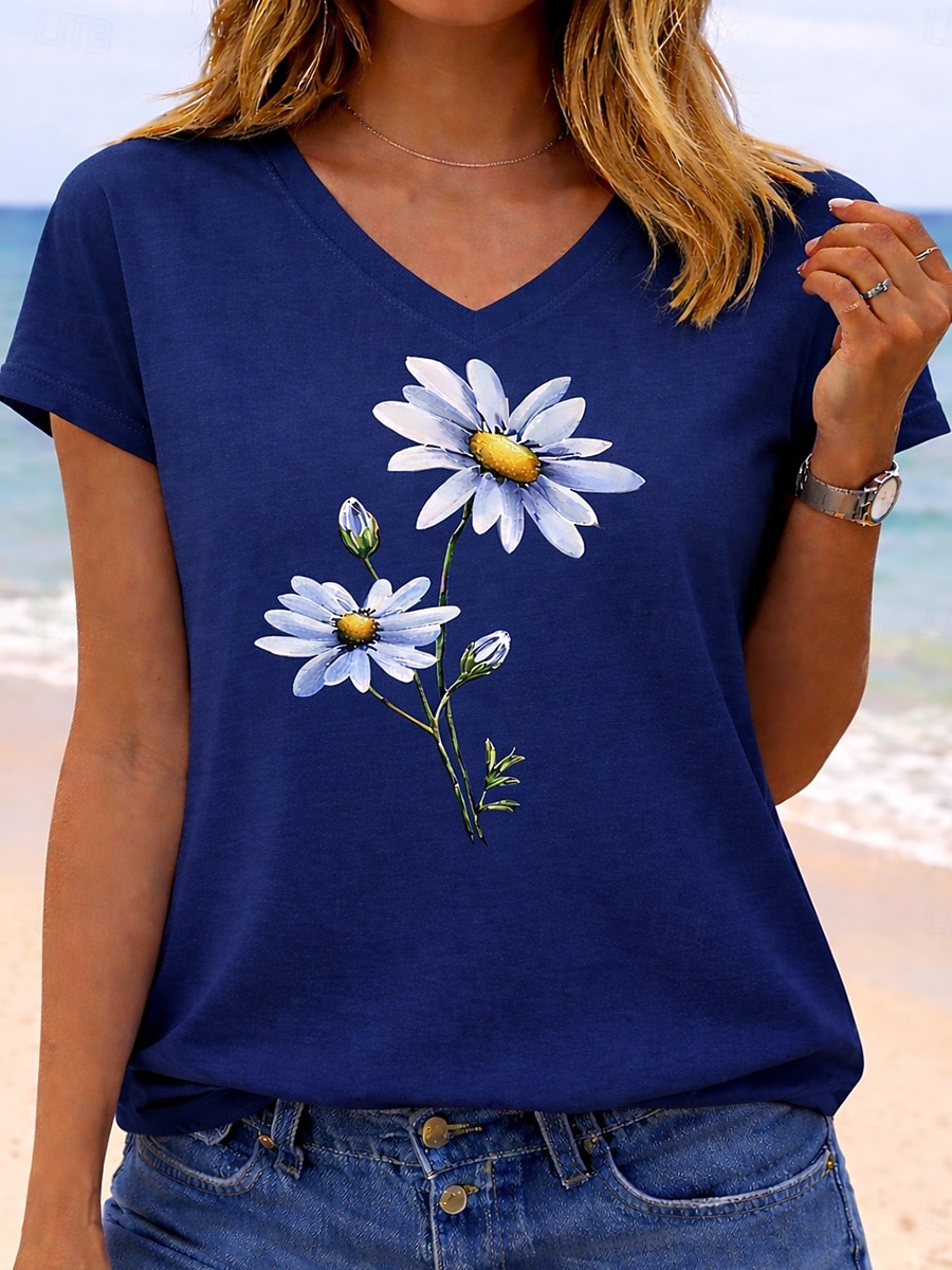 Women's T Shirt Print Graphic Letter Soccer Team Stylish Classic Casual Short Sleeve V Neck Regular Tops Casual Daily Blue Green with beige White Orange Summer Spring 2026 - $21.99 –P3