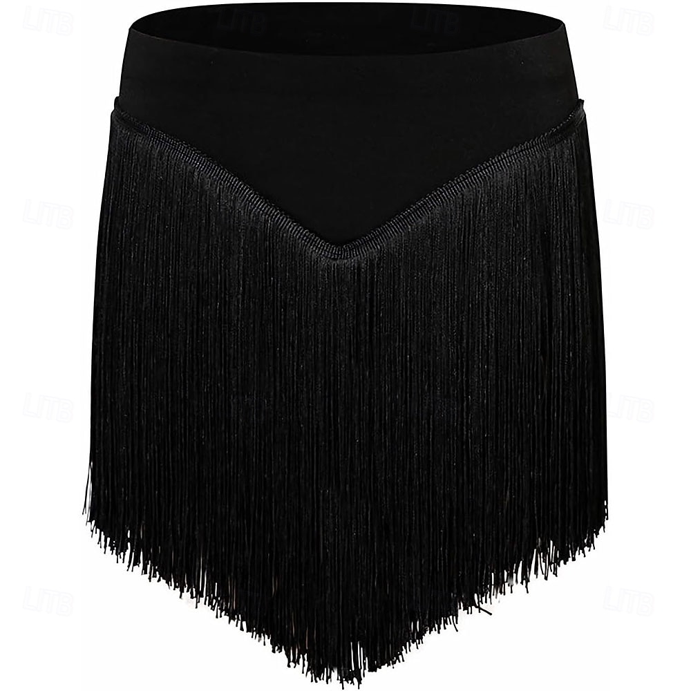 Lateinamerikanischer Tanzrock für Damen – schwarzer, tief ausgeschnittener Minirock mit Fransen und Quasten für Salsa, Cha-Cha-Cha und Samba 2026 - $73.99 –P3