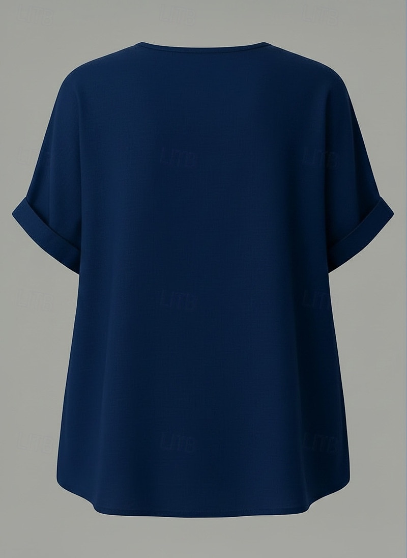 Naisten Paita Cotton Blend Pellava paita Boho paita Yhtenäinen väri Tavallinen Vintage Tyylikäs Lyhythihainen V kaula-aukko Pitkät topit Päivittäin ulko- Katuvaatteet Sininen Kesä Kevät 2026 - $28.99 –P4