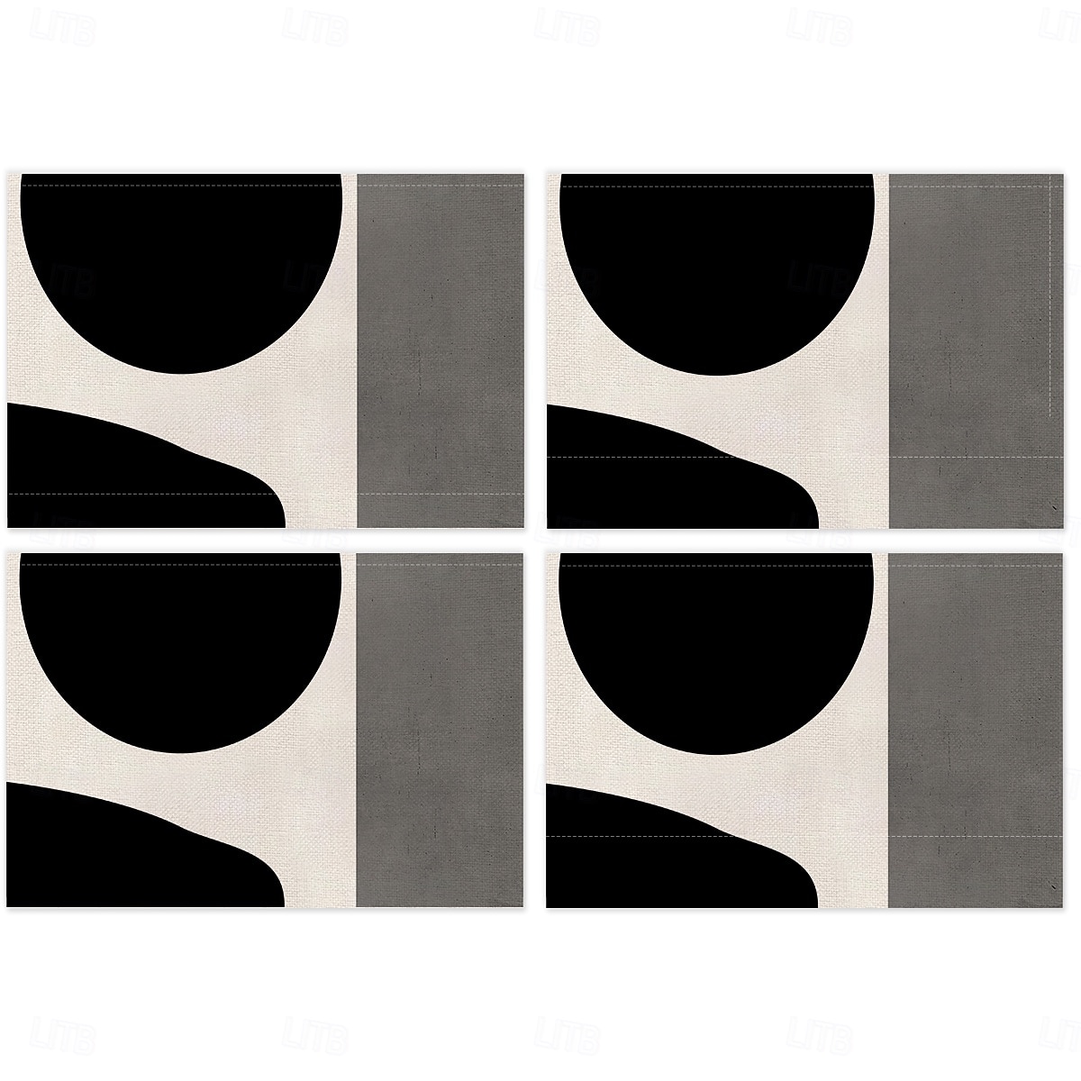 Черно-белая геометрическая салфетка под тарелку, прямоугольная, из 100% полиэстера, с абстрактным геометрическим узором, можно стирать в машине, термостойкая. 2026 - $9.49 –P7