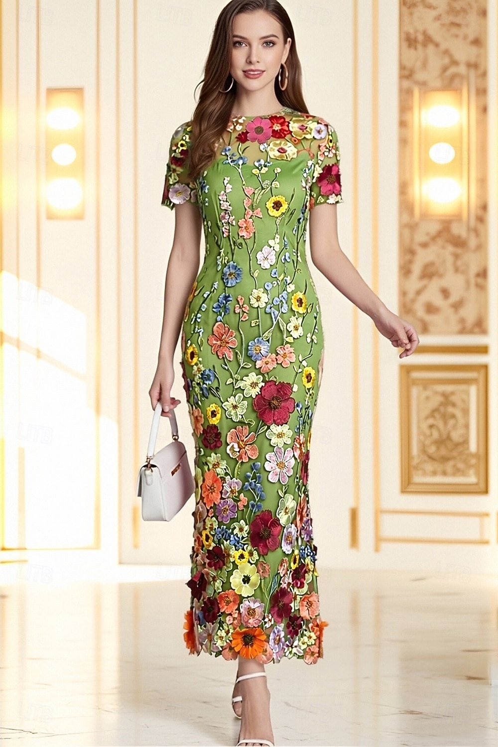 Mořská panna party šaty vintage šaty svatba svatební host Ankle délky krátký rukáv s kulatým výstřihem tyl s výšivkami šaty 2026 - $159.99 –P13