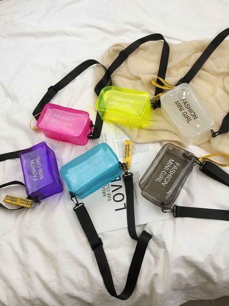 kvinners klar PVC-skulderveske, flerfarget gjennomsiktig skulderveske med justerbar stropp, lett og stilig for strandferie, reise og uformell daglig bruk. 2026 - $9.99 –P9
